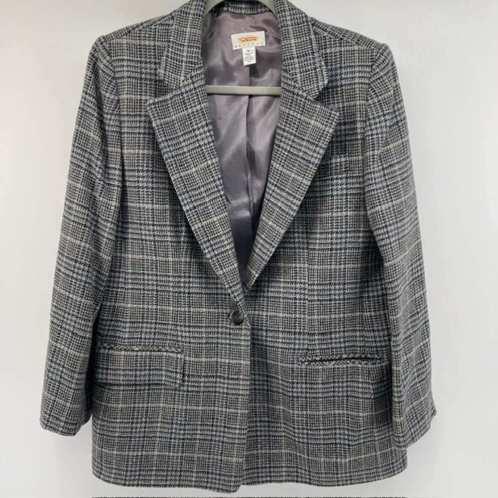 VTG Talbots Wool Alpaca Blazer Jacket Womens 12P Gray Plaid Office Professional
